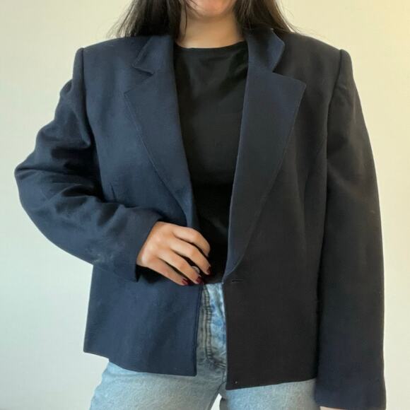 Vintage Koret Navy Blue Wool Blazer Jacket Short Dark Academia Preppy - Picture 5 of 14